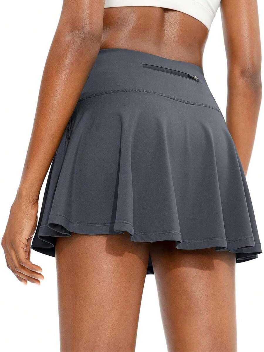 Women's Pleated Skirt With Back Pocket, High-Waisted Style For Sports And Casual Look, Comfortable Fit, Available In Several Colors - 深灰色 - 查看 1