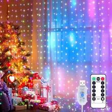 1pc 300cm USB LED Curtain Light String, Christmas Room Decoration, Remote Control 8 Function Light Garland ,Wedding And Birthday Curtain Decoration - 多色光 - 查看 2