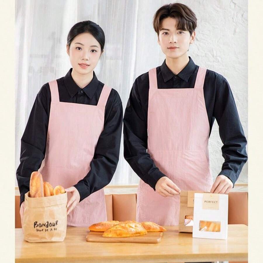 1pc Waterproof & Oil-Resistant Apron With Large Pocket, Polyester Anti-Stain Kitchen Apron With Adjustable Crossback Straps, Waterproof & Splash-Proof, Suitable For Cooking, Home, Restaurant, Crafts, Garden, BBQ, School, Cafe, Unisex, Holiday Gift (Pink) - Pink - View 1