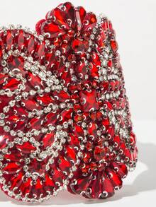 1件复洛克风格布艺发箍，饰以奢华水钻，高品质优雅女士头饰，适合正式场合，红色发箍发圈 - 紅色 - 查看 4