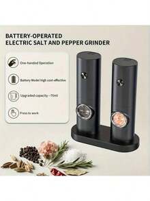 电动盐和胡椒研磨器，带底座，不锈钢电动胡椒研磨器，全自动黑胡椒研磨器，白胡椒研磨器，方便耐用，优雅的电动研磨器，适合家庭厨房、聚会和晚餐，全年可用，电池供电 - 彩色 - 查看 11