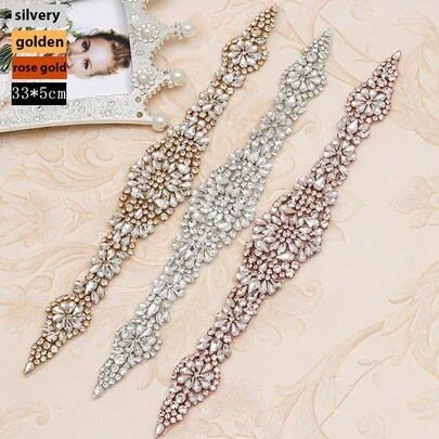 1pc Bridal Crystal Waist Belt Decor, Wedding Dress Accessory, Alloy Rhinestone Crystal Applique Clothing Trim, Suitable For Bride