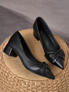 MonaNise Giày cao gót mũi nhọn nữ, kiểu dáng slip-on, màu xanh ngọc lam pha chút vân đá, gót kín màu mơ, thích hợp cho kỳ nghỉ, du lịch, mua sắm, hoạt động ngoài trời, phong cách retro thường ngày, đa năng, cao cấp, màu đen, gót cao 5cm. - màu đen - Xem 4