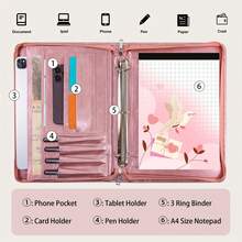 Women Portfolio, Zipper Binder Portfolio For Women, 3 Ring Binders 1 Inch, PU Leather Padfolio Folder, Business Portfolio Organizer With A4 Legal Pads, Thin PU Leather Professional Binder, Gift For Her - 玫瑰金 - 查看 3