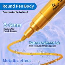 Marcadores de pintura acrílica de punta fina de 0.7mm-3.0mm, punta suave, colores metálicos vibrantes, alta cobertura para capas, secado rápido e impermeable, adecuado para acuarela, pasteles al óleo, tarjetas negras, tarjetas de felicitación, caligrafía, diarios, firmas y creaciones casuales - Marcadores de metal - Ver 9