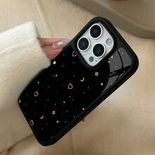 Phone - Black And Pink Heart And Design Is Suitable 17 Pro Cases, As Well As 16 Pro/15/14/13 Pro/12/11. It Features A Minimalist And Style, Made Of High-Quality With Straight-Glass Drop Protectio Festive Surprise Durable Shockproof Phone - 1pc - 查看 4