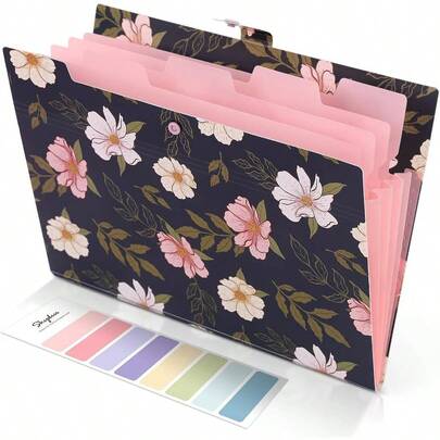 Expanding File Folder With 5 Pockets, Accordion File Organizer, Portable Receipt Paper Documents Organizer, Letter Size Filing Folder School Office Supplies, Navy Blue