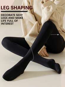 220g Thermal Lined Thickened Women's Leggings Black Thermal Tights Suitable For 5-15℃ - Black - View 5