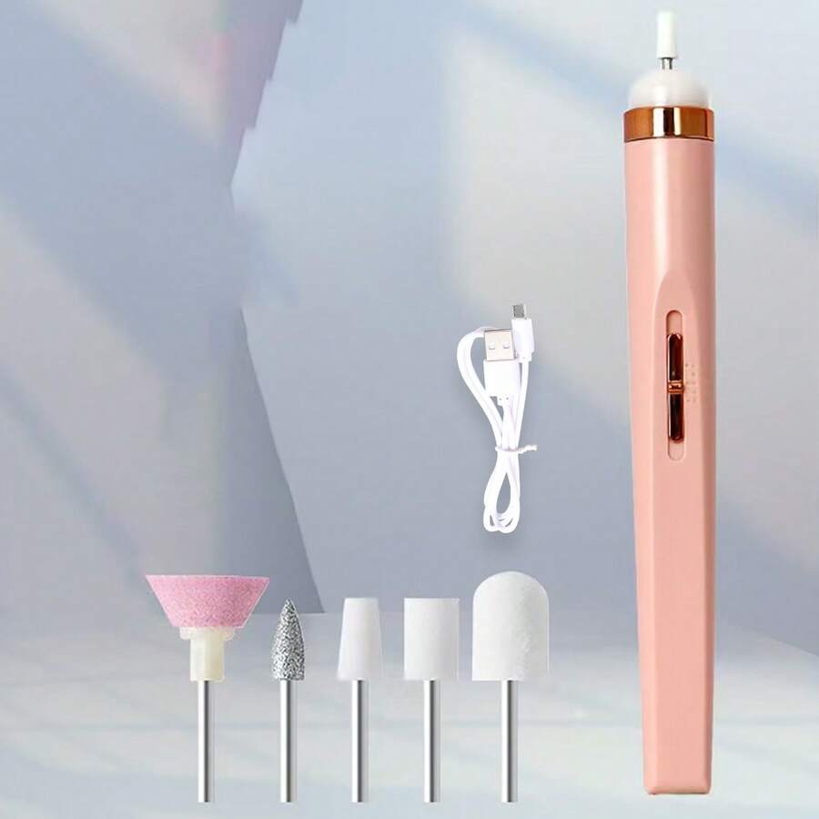 1 Set Mini Electric Nail Polishing Machine (5 Grinding Heads) Small Tool Nail Remover Nail Drill Portable Nail File Grinder