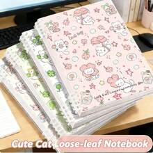 Cuaderno de hojas sueltas extraíbles A5 con lindos patrones de animales, escritura indolora, esencial para estudiantes de secundaria y preparatoria, estética de mascotas frescas, artículos de papelería para estudiantes, notas de clase, libro de registro de errores - Multicolor - Ver 7