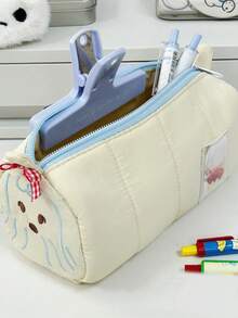 1个圣诞雪人/小狗笔袋 大容量可爱文具袋 毛绒高档小众铅笔盒 文具盒 - 彩色 - 查看 3