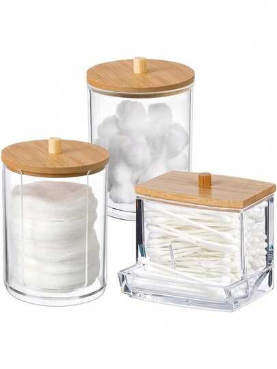 3M Small Storage Jar And Bottle Set, 3/Pcs Bathroom Storage Jar Set , Acrylic Swab Storage Box, Suitable For Swabs, Balls, Mats, Dental Floss Picks - Essential Bathroom Accessory Decoration.