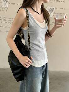 Sleeveless 2 In 1 Tank Top For Women, Summer - Light Grey - View 2