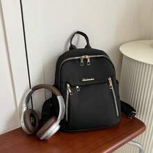 Women's Fashion Backpack, Large Capacity Casual Travel Backpack, Unisex Student Backpack, Solid Color Pocket Zipper Backpack, Travel Daily Bag, Women's Casual Student Backpack, Outdoor Leisure Backpack School Bag Bookbag - Black - View 9