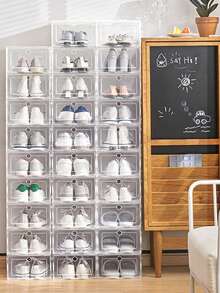 1个优质加厚带盖鞋盒，透明简约鞋盒，塑料抽屉式桌面收纳鞋盒 - 白色 - 查看 9