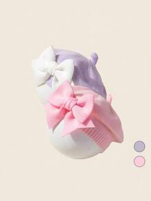 2pcs Kids Bow Beret Hat, Knitted Beanie For Boys And Girls, Suitable For Daily Use And Casual Outdoor Matching - Multicolor - View 2