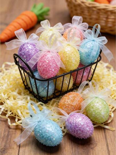 20个复活节闪光悬挂彩蛋套装，彩色金属丝复活节彩蛋装饰品，弹簧泡沫悬挂彩蛋装饰品，适用于圣诞树、复活节、生日、周年纪念日、单身派对、家庭聚会等场合的DIY手工装饰