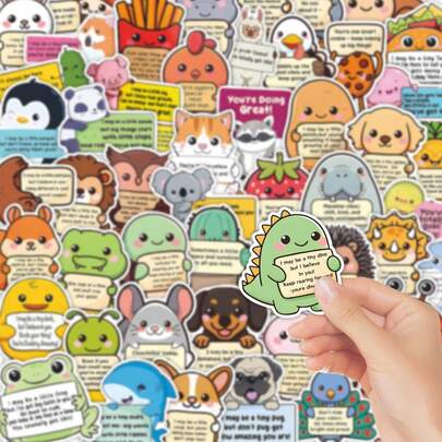 52张动物贴纸 - 励志语录贴纸套装，可爱治愈系小宠物贴纸，可用于水瓶、笔记本电脑、手机装饰。包含积极肯定语PVC防水贴纸，适用于日记、剪贴簿。全面的日记用品套装，包含字母贴纸和装饰贴纸，满足您笔记本电脑、水瓶DIY和复古剪贴簿的需求。