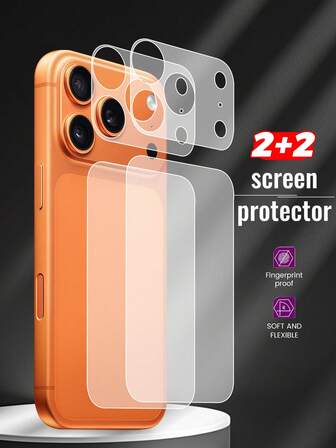 1 Peça Protetor de Tela com Base de Fibra Oca e Lente Fosca + 1 Peça Película Anti-Arranhões Fosca para Parte Traseira, Para iPhone 17Pro/17ProMax, Película Resistente a Arranhões, Novo Lançamento, Material Durável e de Alta Qualidade, Recém-Atualizado, Textura Suave