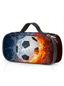 Unisex Football Printed Pencil Case With Compartments, Can Hold Pencils, Keys, Phones, Coins, Small Items, Suitable For School, Home, Gifts, Vacation, Holidays (Back To School, Christmas) - Water and Fire Football - View 9