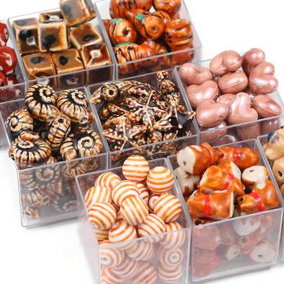 1/2/3/5pcs Ceramic Printed Beads With Center Hole, Multiple Designs Available, DIY Jewelry Making Beads For Necklace, Bracelet, Earrings, Printed Ceramic Round Flower Beads Craft Spacer Beads