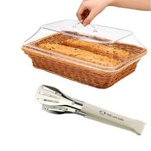 13.8 X 9.6 Inch (34.9 X 24.9 Cm) Large Rattan Bread Basket With Acrylic Cover, Tabletop Food Service Basket, Fruit Tray, Woven Food Platter, Suitable For Kitchen, Dining Room