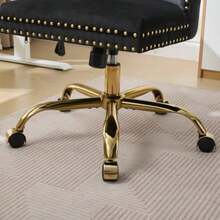 Modern Office Chair, Upholstered In Velvet With Button Tufting And Gold Metal Base, Adjustable And Swivel Desk Chair (Black), DE1923BK - Black - View 3