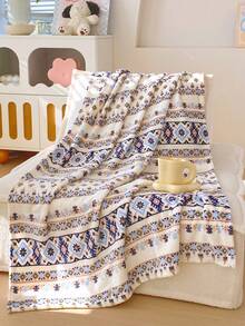 1pc 300gsm Bohemian Style Reversible Thick Fleece Multifunctional Blanket, Travel/Car/Nap Throw (Pillow And Pillowcase Not Included) - Bohemia - View 2