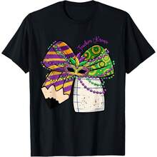 Coquette Bow Pencil Mask Beads Mardi Gras Teacher Krewe Cute T-Shirt - Black - View 1