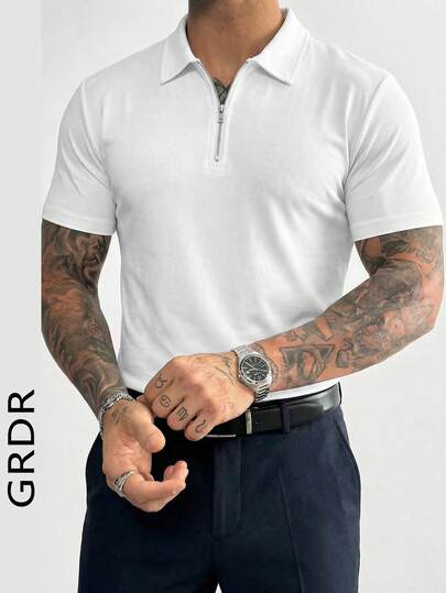 GRDR Herrpolo med kort ärm och dragkedja, enfärgad och casual