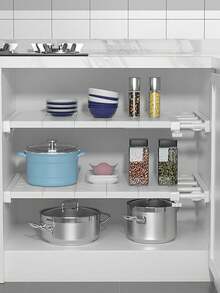 1件衣柜分层板隔断柜储物架柜隔断衣柜储物神器宿舍分层膨胀无孔膨胀杆储物架厨房落地柜水槽衣柜分层储物架鞋柜分层架 - 米色 - 查看 5