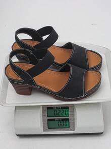 Plus Size 36-43 European & American Style Summer New Fashion Open Toe Plus Size Sandals, Slip-On Thick Heel Increased Height Ladies High Heel Sandals, Black & Brown - Black Matte - View 9