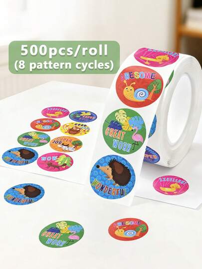 500pcs/Roll Back To School Stickers, 2.5cm Cute Animal Encouragement Labels, Hedgehog, Snail, Tiger, Farm Stickers For Teachers, Parents, Schools, Learning, Crafts, Gifts, Stationery, Back To School Gifts Scrapbook Supplies Funny Stickers Scrapbooking Supplies Kindle