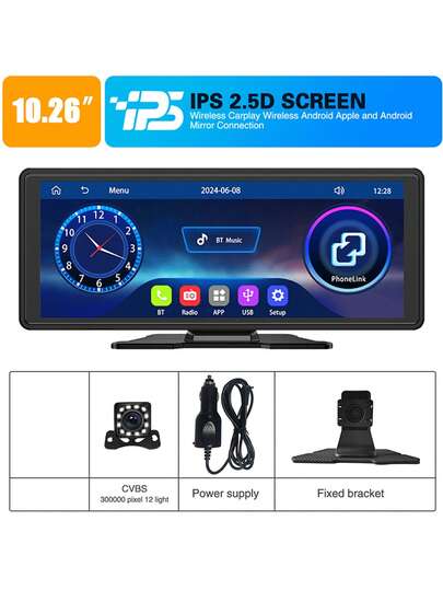 XUDA Nueva pantalla IPS portátil de 10.26 pulgadas Reproductor de medios para automóvil Carplay inalámbrico y Android Auto Pantalla táctil 2.5D Apto para todos los automóviles