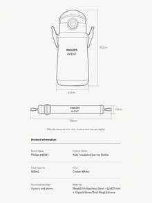 Philips Avent 16.9oz Stainless Steel Kids Water Bottle With Straw, 6-Layer Insulation, 360° Leak-Proof, 59-Inch Shoulder Strap, Suitable For Home And School Use