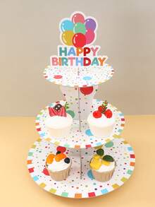 1 Set Colorful Polka Dot Paper Cake Stand, Happy Birthday Balloon Design Cupcake Stand, Birthday Party Dessert Display Rack, Baby Shower Party Home Holiday Party Restaurant Kitchen Decor, Home Decor, Birthday Cake Decorative Centerpiece, Birthday Party Supplies - Polka Dot Birthday - View 2