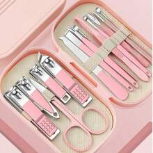 8/14 Piece Deluxe Manicure & Pedicure Set Stainless Steel Nail Scissors, Clippers, Ear Digging Spoon Gifts For Men & Women, Nail Cutter Trimmer With Travel Box, Christmas Gifts - Pink - View 2