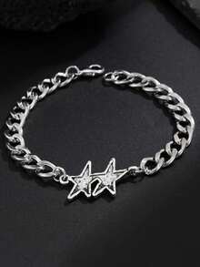 1pc Retro Double Star Bracelet, Unisex, Punk Rock Chic Luxury Accessory - Multicolor - View 14