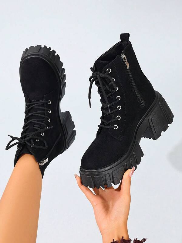 여성용 새로운 편안한 스웨이드 플랫폼 앵클 부츠, 심플하고 다재다능한 야외 스트리트 오토바이 라이딩 부츠, 모든 계절 일상 통근에 적합