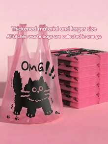 50pcs Thickened Garbage Bags, Vest-Style Portable Household Trash Bags, Cute Red Cat Trash Bags, Large Kitchen Food Waste Bags, Economic And Practical Cleaning Bags