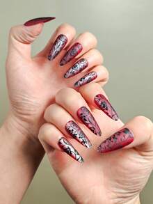 30 piezas Juego de uñas postizas de forma de almendra con puntas largas. Uñas postizas de cobertura completa con efecto de ojo de gato color rosa mate de gamuza premium con sensación de bordado. Kit de uñas postizas para el Día de San Valentín. Incluye un trozo de pegamento de gelatina y lima de uñas, adecuado para uso diario, fiestas, baile y como regalo. - Multicolor - Ver 3