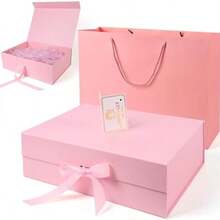 Juego de Cajas de Regalo, Con Caja de Regalo(38x28x12 CM) + Bolsa de Regalo + Cinta + Tarjeta de Felicitacin + Rafia, Perfecto para Navidad, Ao Nuevo, Bodas, Cumpleaos (Rosa) - rosa - Ver 2