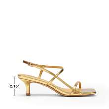 Women Kitten Low Heel Sandals Square Open Toe Ankle Strap Party Wedding Dressy Heeled Sandals - 金色 - 查看 6