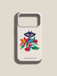 Paul Frank 授权液态硅胶手机壳，全包防震摄像头保护，黑色猫咪字母花卉图案，全新设计，兼容 13/14/15/16/17 Pro Max - 彩色 - 查看 1