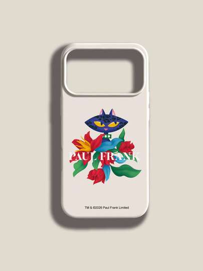 Paul Frank 授权液态硅胶手机壳，全包防震摄像头保护，黑色猫咪字母花卉图案，全新设计，兼容 13/14/15/16/17 Pro Max