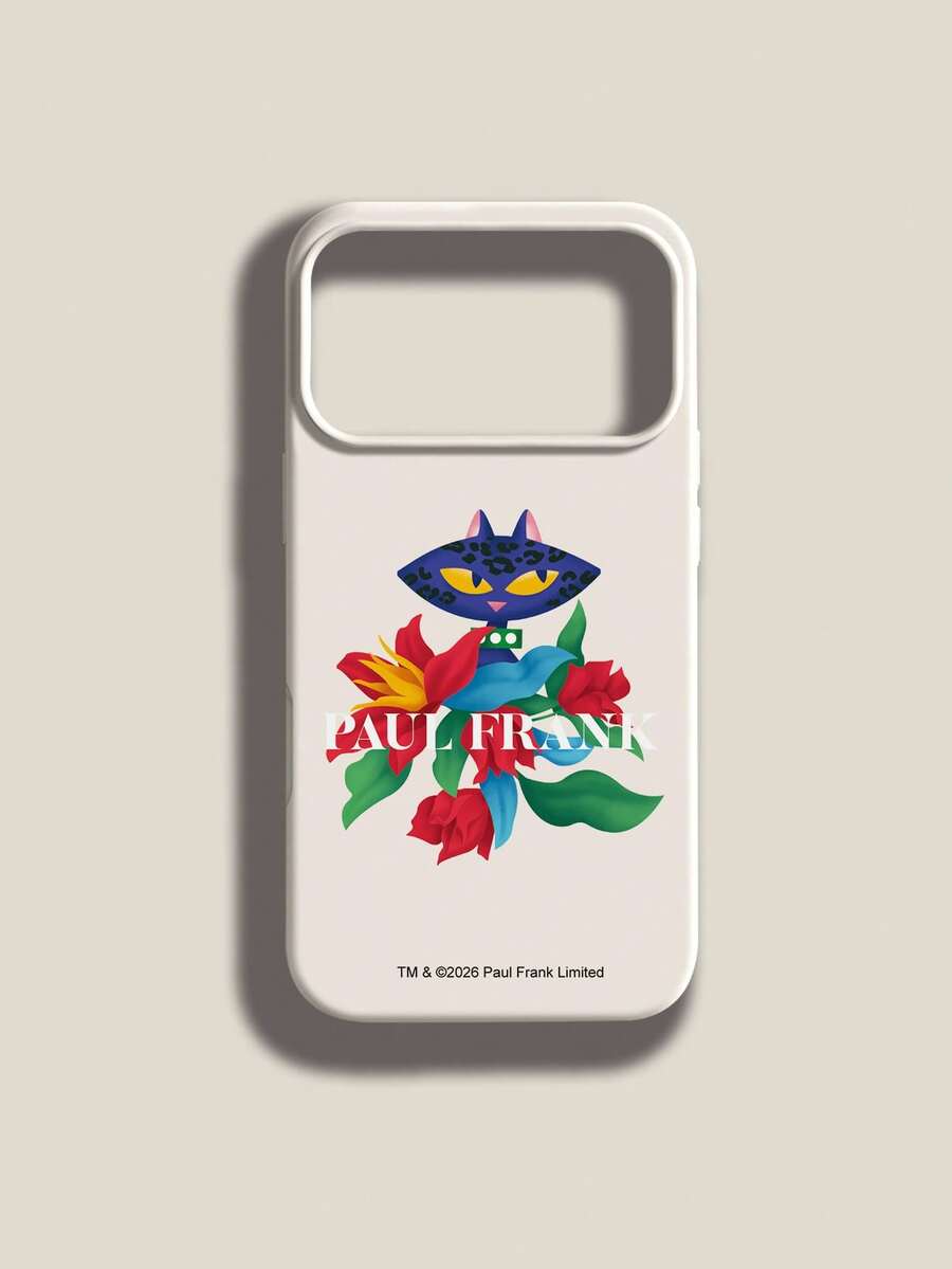 Paul Frank 授权液态硅胶手机壳，全包防震摄像头保护，黑色猫咪字母花卉图案，全新设计，兼容 13/14/15/16/17 Pro Max - 彩色 - 查看 1
