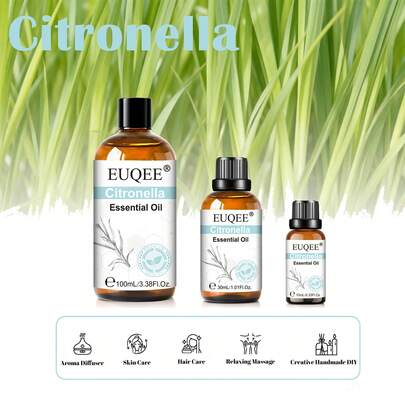 EUQEE 1pc 10/30/100ml Citronella Essential Oils For Aroma Diffusers Humidifier DIY Candle And Soap Making,Pure Essential Oils For Humidifier For Home Relieves Dry Skin,Facial Care,Full-Body Massage,Homemade Scented Spray,Long Lasting Scents