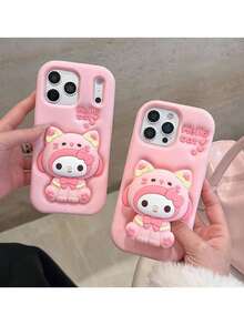 SANRIO 可爱时尚小猫咪 Melody 1 件装，粉色 KT，3D 立体支架猫咪，粉色蝴蝶结硅胶防水防震手机壳，兼容 17 系列、11/12/12 Pro、13/14/15、13 Pro/14 Pro/15 Pro、12 Pro Max/13 Pro Max/14 Pro Max/15 Pro Max、16、16 Pro、16 Pro Max、17、17 Pro、17 Pro Max - 粉色 - 查看 3