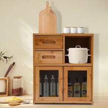 ZHFEISY Bamboo Countertop Storage Cabinet With Doors And Drawers, Kitchen Pantry Sideboard Freestanding Utility Cupboard Countertop Cabinet Organizer For Kitchen, Living Room And Dinning Bedroom - 2 Door - View 6