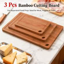 Bamboo Cutting Board Set, Dual-Sided For Chopping Meat/Vegetables, Kitchen Prep & Serving Tray, Thick & Non-Slip, Healthy Cooking Essential - màu nâu - Xem 2